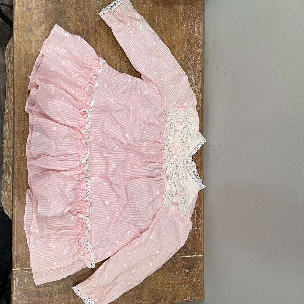 Pink Long Sleeve Baby Dress with Lace Trim